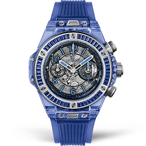 Копия часов Hublot Big Bang Unico Blue Sapphire Baguettes 45mm 411.JL.4809.RT.1901 Арт.HB-0437