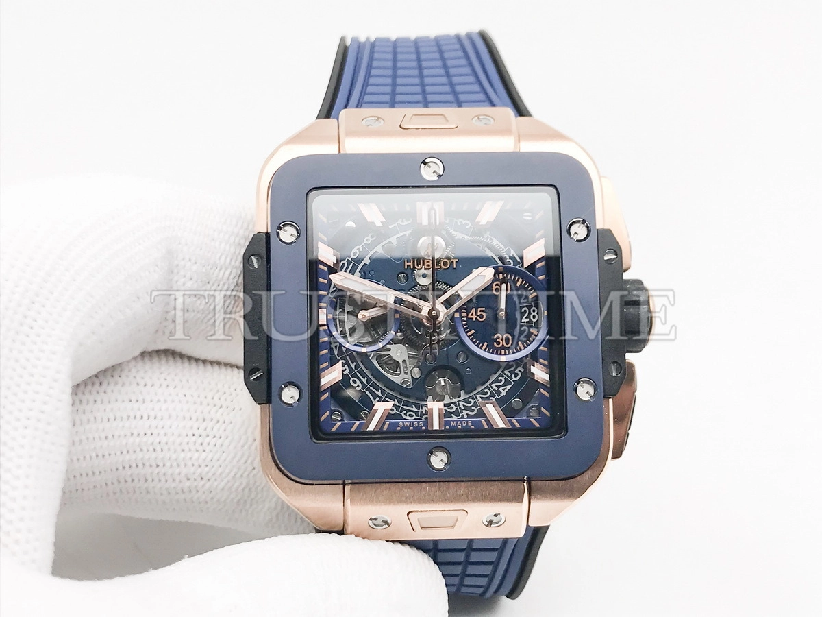 Копия часов Hublot Square Bang Unico King Gold Blue Ceramic 821.OL.5180.RX Арт.HB-1284