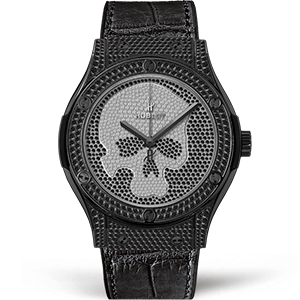 Копия часов Hublot Classic Fusion Skull Black Full Pave 45mm 511.ND.9100.LR.1700.SKULL Арт.HB-1175