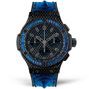 Копия часов Hublot Big Bang Carbon Bezel Baguette Blue Sapphires 44mm 301.QX.1790.HR.1901 Арт.HB-1058