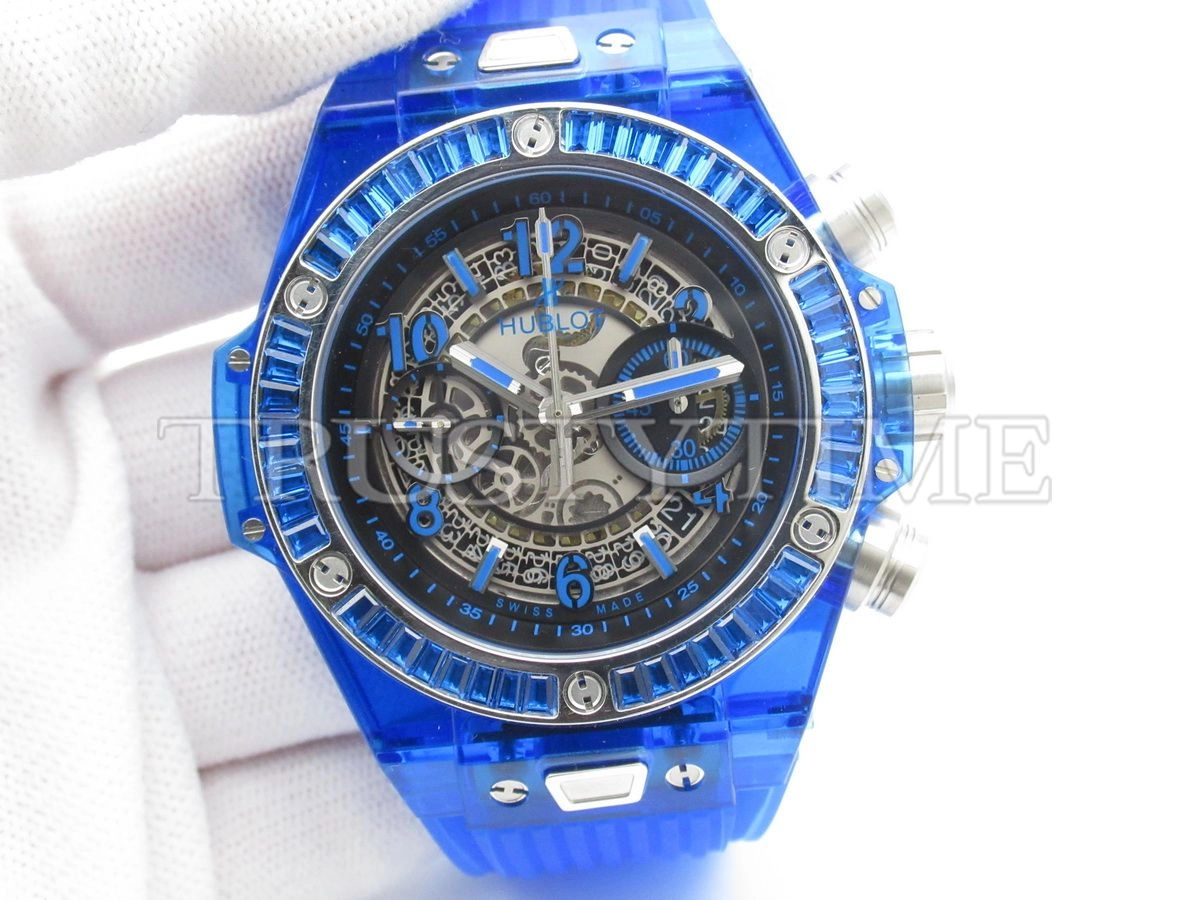 Копия часов Hublot Big Bang Unico Blue Sapphire Baguettes 45mm 411.JL.4809.RT.1901 Арт.HB-0437